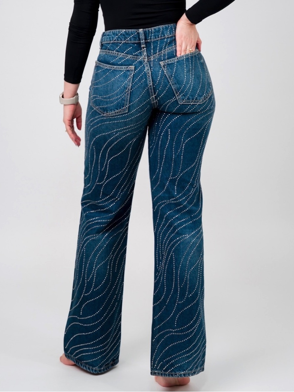 ZARA ~ Low Rise Wide Leg Rhinestone Jeans - Picture 7 of 15